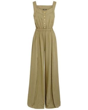 Balmain Light Khaki Military Wide-leg Jumpsuit - Green