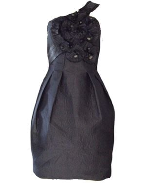 BCBGMAXAZRIA One Shoulder Gunmetal Jacquard Rosette Dress - Black