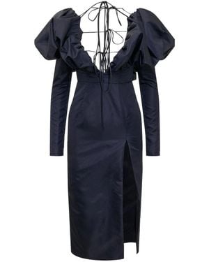 LAQUAN SMITH Faille Halter Neck Puff Sleeve Midi Dress - Blue