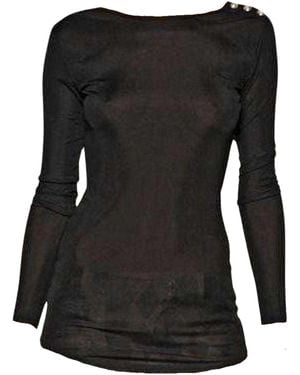 Balmain Black Long Sleeve Open Back Cotton Blend Top
