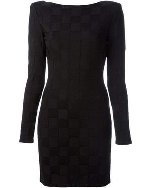 Balmain Check Jacquard Deep V-back Dress - Black