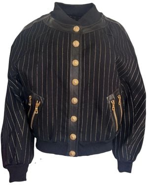 Balmain Striped Cotton Teddy Jacket Black Gold - Blue