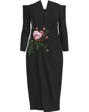 Oscar de la Renta V-neck Crystal Cocktail Dress - Black