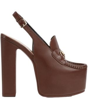 Gucci Ottavia Horsebit Loafer 145mm Platform Slingback Pumps - Brown