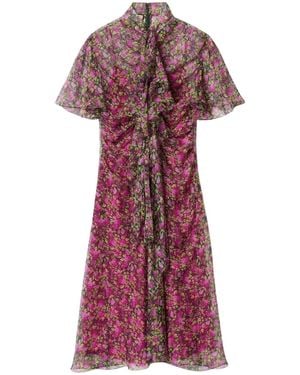 Gucci Floral Silk Ruffle Front Evening Dress - Red