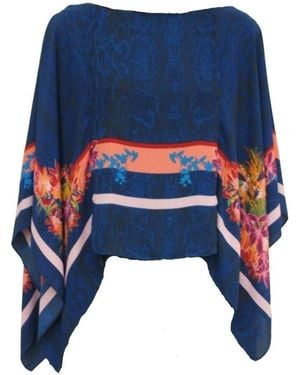 BCBGMAXAZRIA Kei Scarf Print Poncho Top - Blue