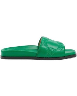 Gucci Gg Matelassé Slide Sandal In Green