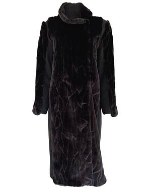 Cult Moda Black Faux Fur Details Long Trench Coat