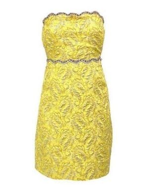 Gucci Embellished Metallic Brocade Lurex Bustier Dress - Yellow