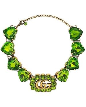 Gucci Double G Heart-crystal Necklace - Metallic