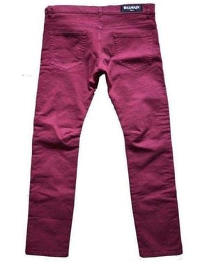 Balmain Burgundy Embroidered Trimming Slim Stretch Jeans