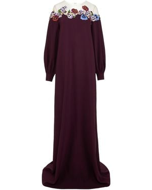 Oscar de la Renta Appliquéd Tulle-Trimmed Silk-Blend Crepe Gown - Purple