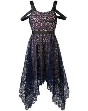 Self-Portrait Asymmetric Circle Floral Lace Dress - Blue