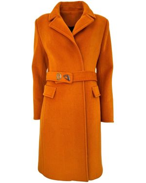 Cult Moda Belted Wool Blend Coat - Orange