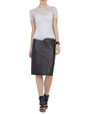 BCBGMAXAZRIA Cindee Sheer Short Sleeve Peplum Top - Black