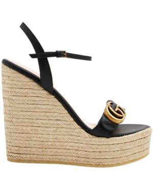 Gucci GG Espadrille Wedge Sandals Leather - Natural