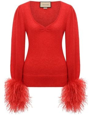 Gucci Red Feather Cuff Mohair Jumper