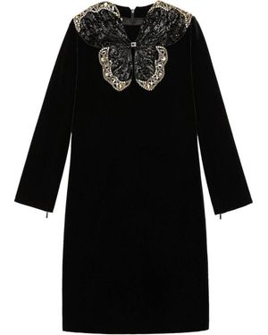 Gucci Crystal And Sequinned Butterfly Velvet Dress - Black