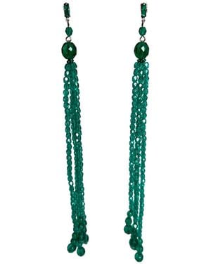 Helene Zubeldia Green Crystal & Glass Beads Dangling Earrings