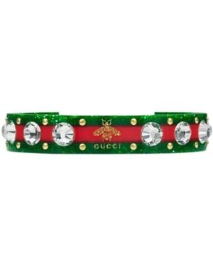 Gucci Vintage Web Cuff Bracelet With Crystals - Green