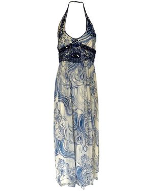 PUCCI Greek Bleach Lazurite Silk Halter Gown Dress - Blue