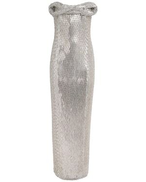 Rachel Gilbert Rosalie Hand-beaded Column Gown - Grey