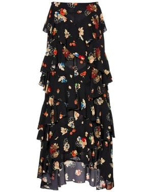 Libertine Nina Simone Floral Ruffle Silk Skirt - Black