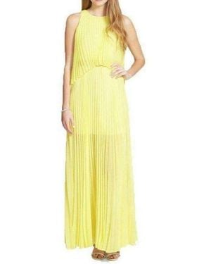 BCBGMAXAZRIA Yellow Jenine Neon High Split Pleated Skirt Maxi Dress