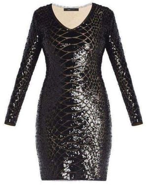 BCBGMAXAZRIA Sabryna Long Sleeve Python Sequin Dress - Black