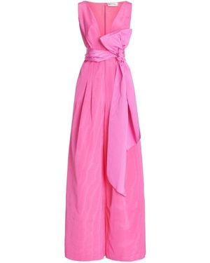 Oscar de la Renta Cotton Blend Wide Leg Jumpsuit French Pink
