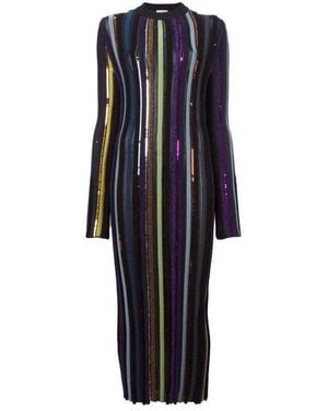 Nina Ricci Long Sleeve Sequin Embellished Knit Bayadere Dress - Multicolor