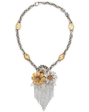 Gucci Floral Crystals Fringe Necklace - Metallic