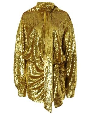 Valentino Sequin Tulle Mini Dress In Gold - Yellow
