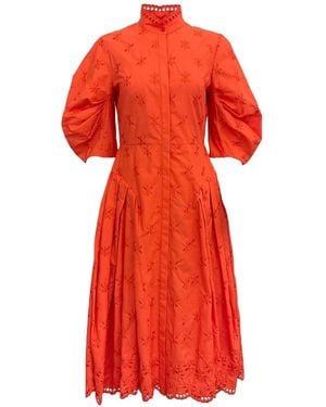 Erdem Zelda Broderie Anglaise Poplin Midi Dress - Red