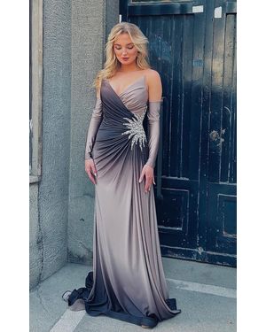 Cult Moda Rhinestone Embellished White Ombre Party Dress To