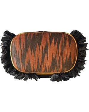 BCBGMAXAZRIA Fringed Tiger-print Satin Clutch With Chain - Brown