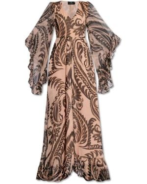 Etro Printed V-neck Silk Dress - Brown