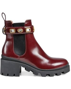 Gucci Crystal-embellished Ankle Leather Boots - Brown