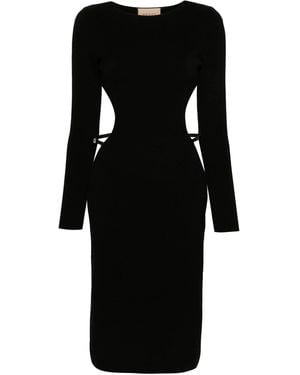 Gucci Cotton And Silk Midi Dress With Crystal G Square - Black