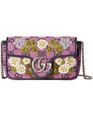 Gucci GG Marmont Pink Embroidery Super Mini Bag - Purple