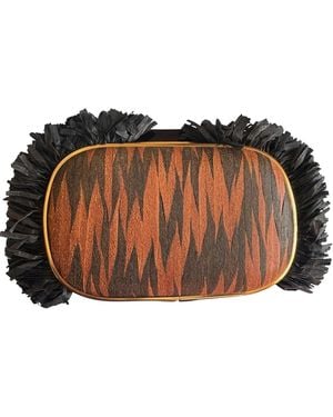 BCBGMAXAZRIA Fringed Tiger-print Satin Clutch With Chain - Brown