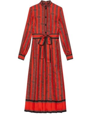 Gucci Square G Chain Print Silk Dress - Red