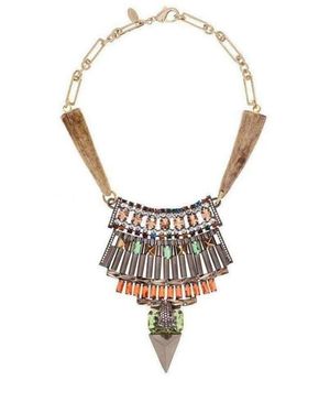 Iosselliani Gold Crystal Leopard Head Bib Necklace - Metallic
