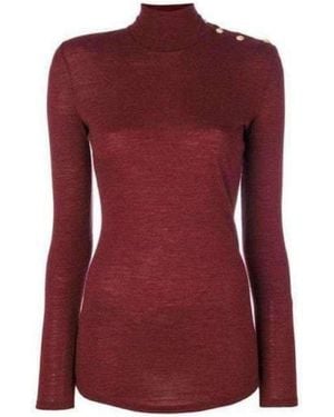 Balmain Burgundy Wool Knit Turtleneck Sweater Fr 40 (us 10) - Red