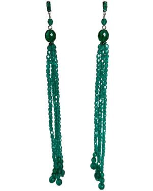 Helene Zubeldia Green Crystal & Glass Beads Dangling Earrings