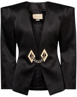 Gucci Chain Trimmed Satin Blazer - Black