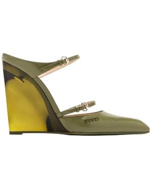 Gucci Christy 110 Wedge Mules - Green