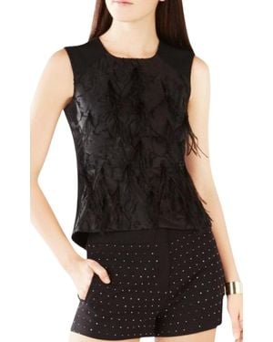 BCBGMAXAZRIA Feathered Burnout Floral Jacquard Top - Black