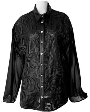 Versace Silk Cut Out Leather Applique Shirt It 42 (us 6) - Black