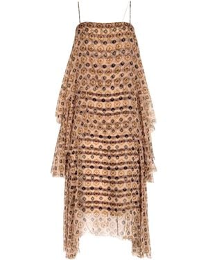 Dries Van Noten Tiered Chiffon Slip Silk Dress - Natural
